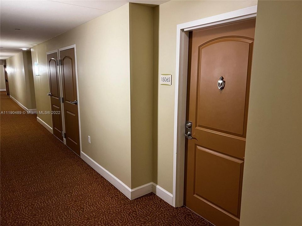Hallway and front door entrance to unit.