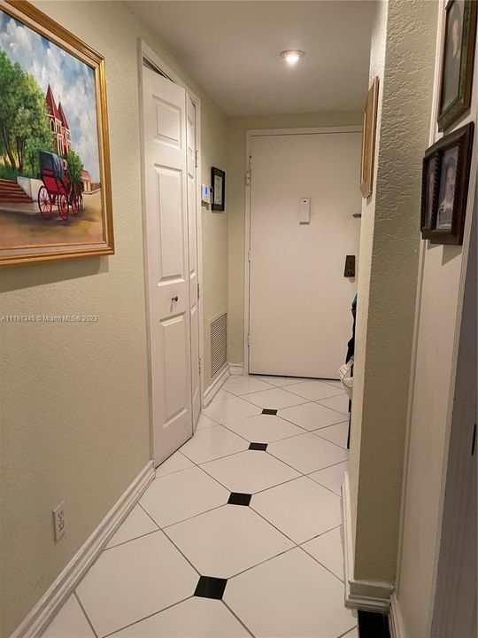 Entrance and spacious closet with plenty of storage space.