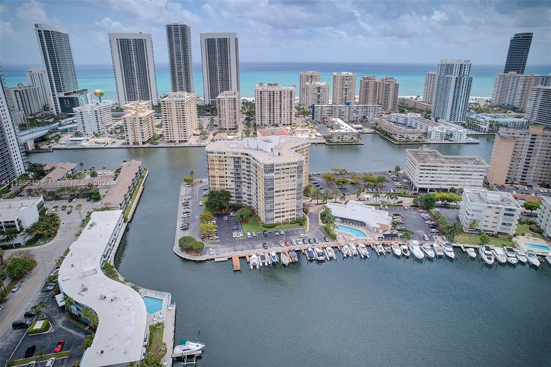 AERIAL LOOK EAST TO THE BUILDING FROM THE LAKE .VIES OF THE INTERCOASTAL AND THE OCEAN