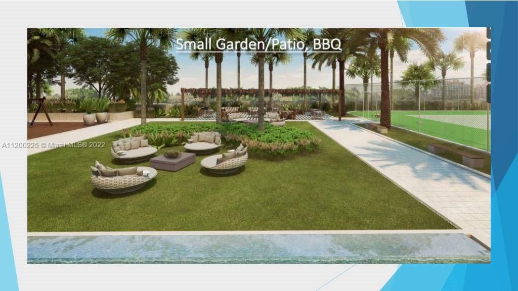 rendering of upcoming small garden BBQ area