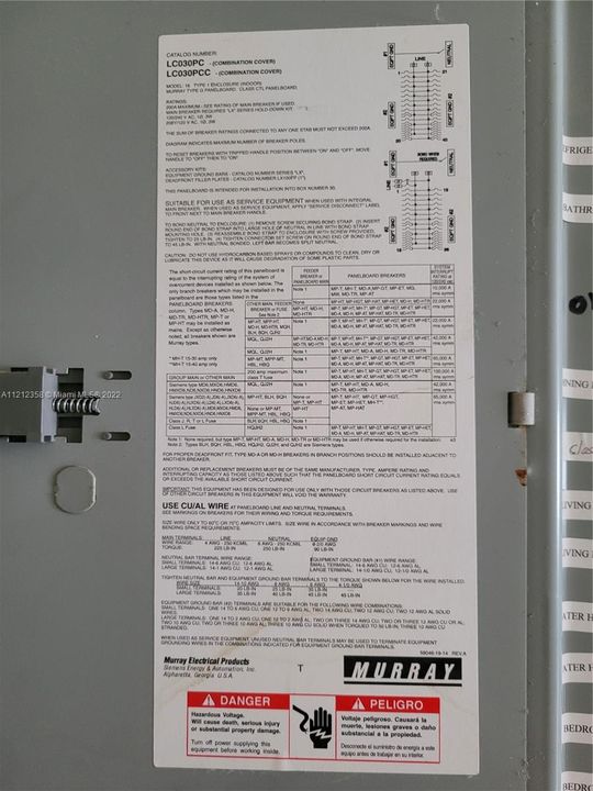Electrical panel - inside cover