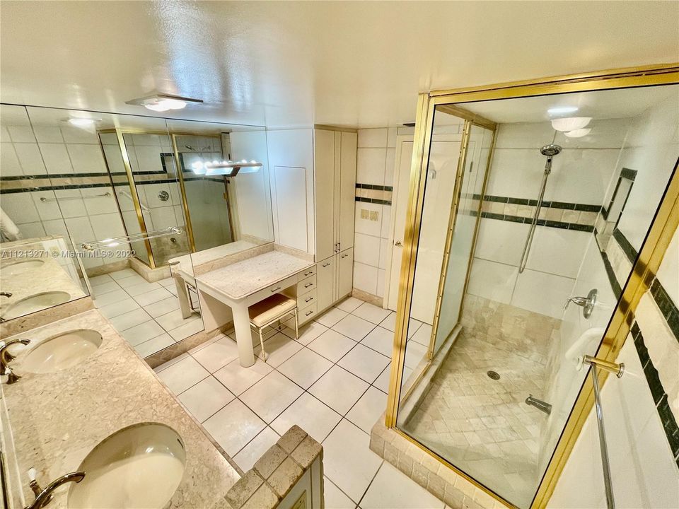Double sink, vanity &  shower in Primary Bath