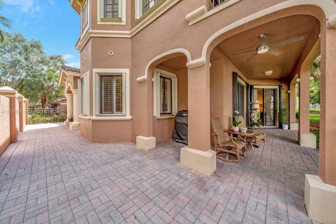 Yes, this entire brick paved, wraparound patio is yours!  Enjoy the evening looking at the golf course.