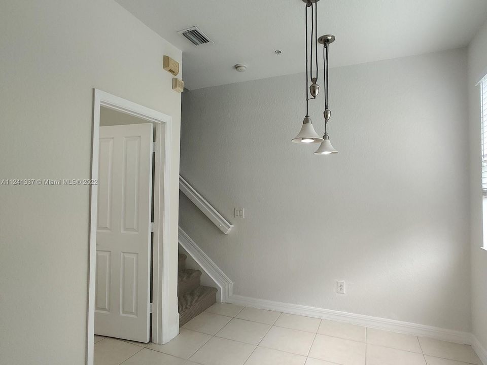 View of dining room looking from kitchen.