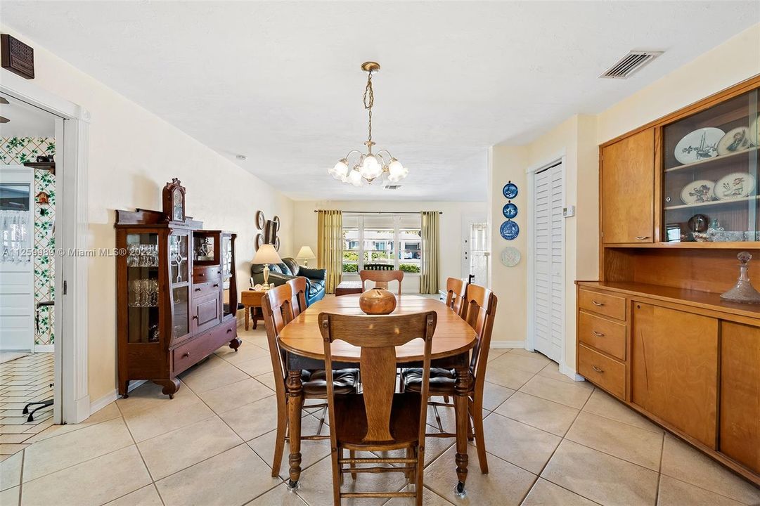 Dining room with view to front and kitchen to the left -2137 NE 16 Ave Wilton Manors Waterfront 3/2 Bedroom Home