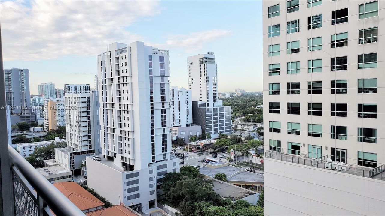This condo has a view of the Brickell Skyline and the Pool Deck