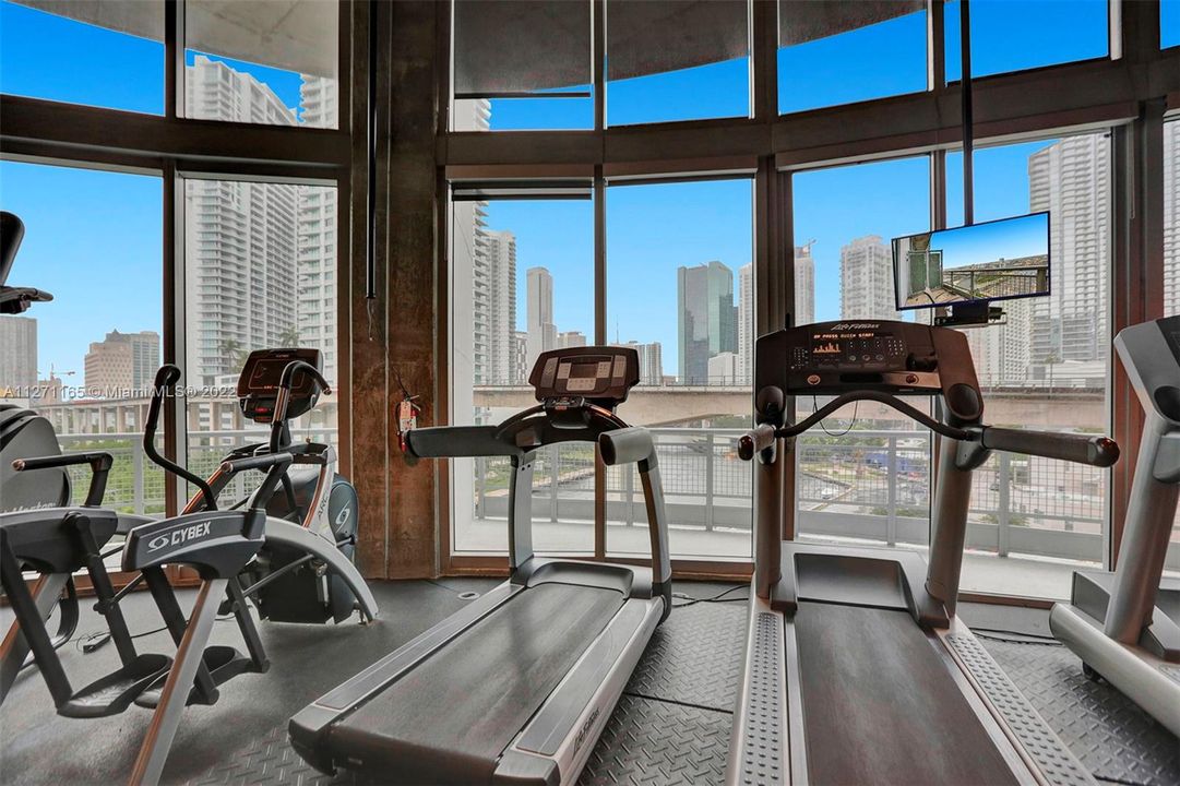 Fitness Center has a beautiful view of the Miami River & Brickell Skyline
