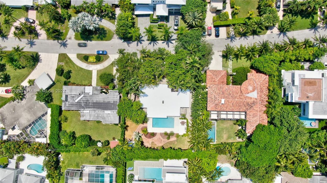 Aerial view of Subject Property in the Center with surrounding homes