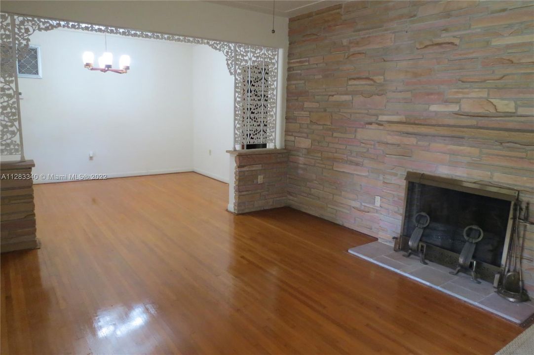 Living area and fireplace