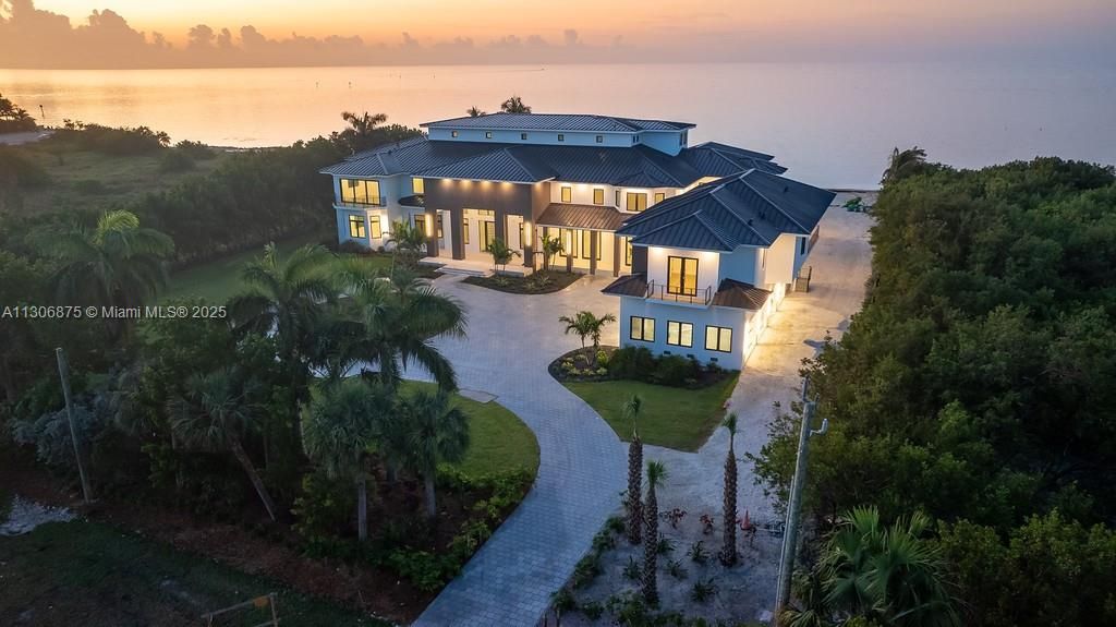 twilight aerial from street entrance