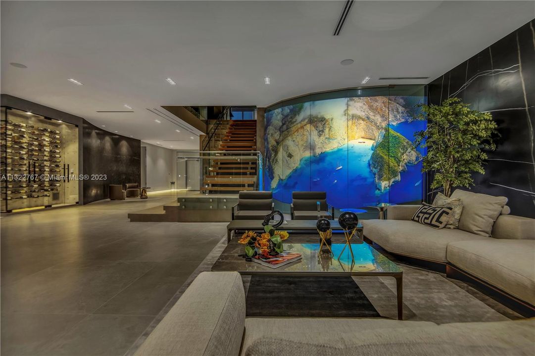 Living Room/Wine Cellar/Smart Glass Projector Night View