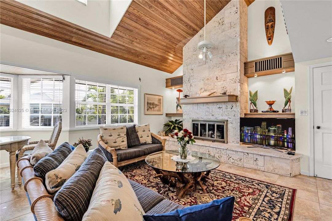 soaring 2 story ceilings with tongue and groove