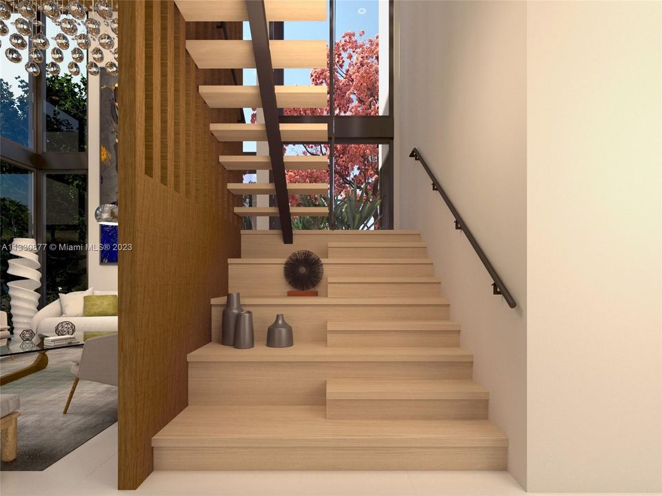 floating wooden stairs goes to the 2nd floor that has the masterbedroom, junior suite and 2 bedrooms all with en-suite bathrooms. Renderings are for illustration purpose only and the actual house may differ from the renditions.