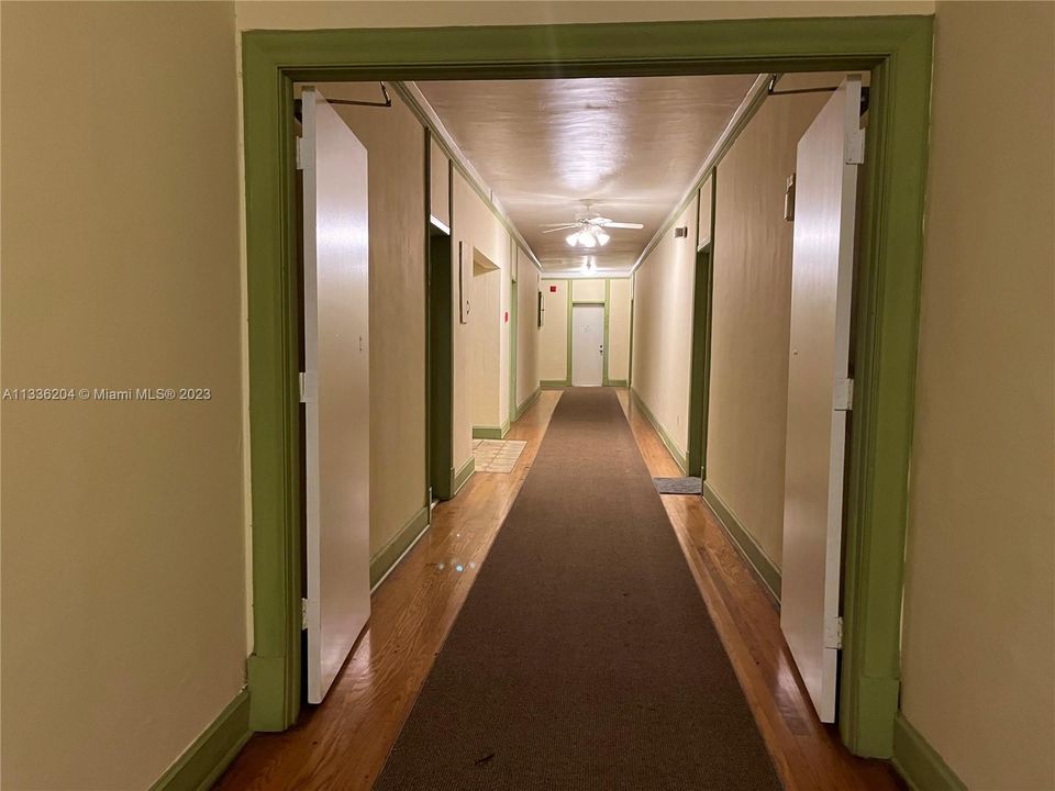 very wide interior hallways with state of the art fire prevention equipment and and automatic compartmental doors