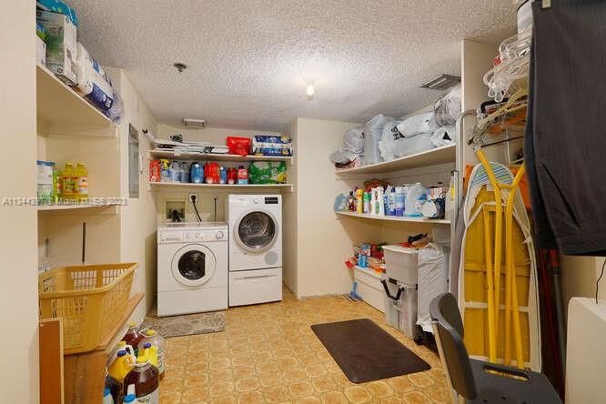 Liberal sized exterior storage and laundry room with A/C. 