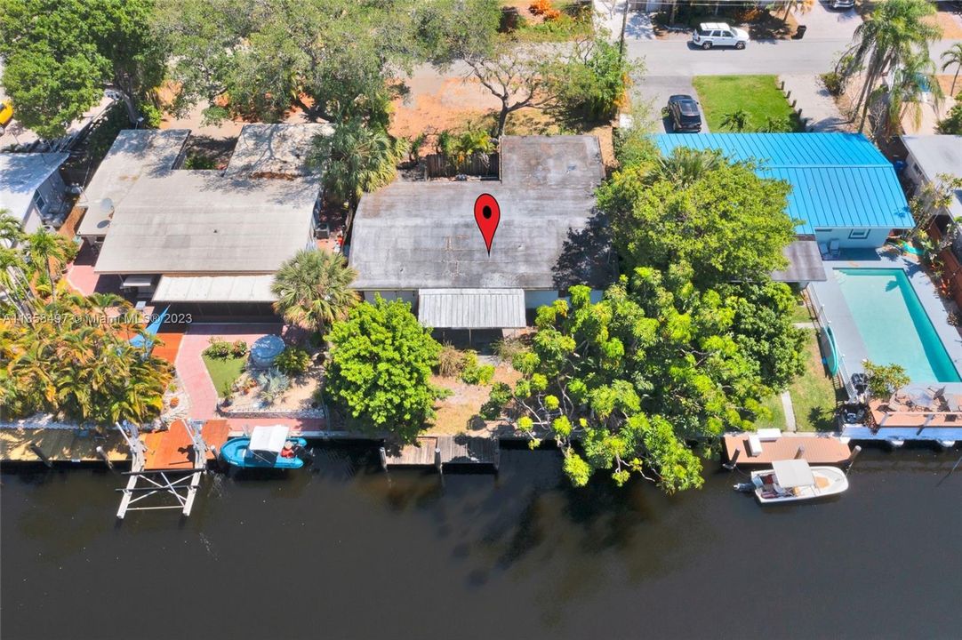 Aerial View of Waterfront House in Fort Lauderdale
