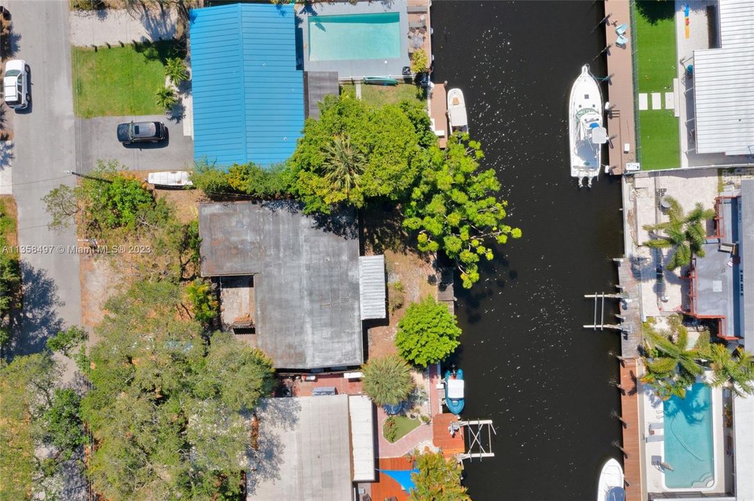 Aerial Shot of Waterfront House in Fort Lauderdale FL