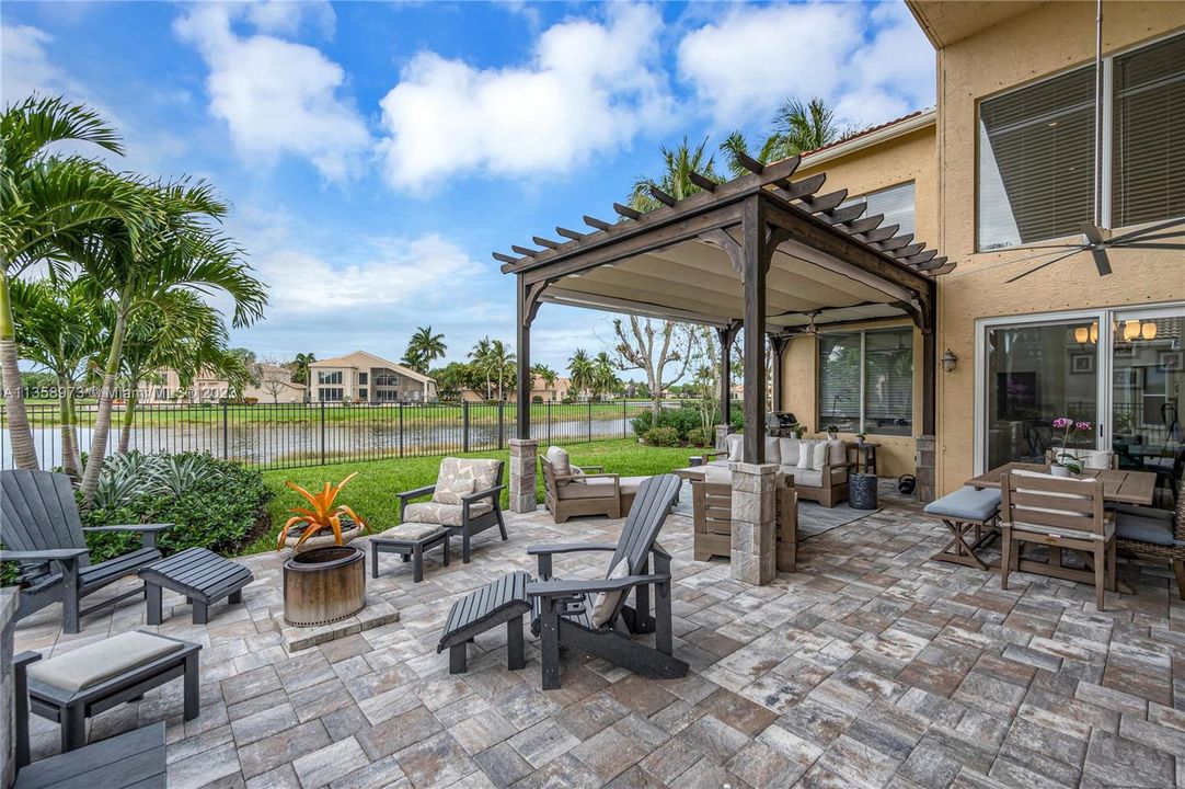 Patio with butterfly garden in the background