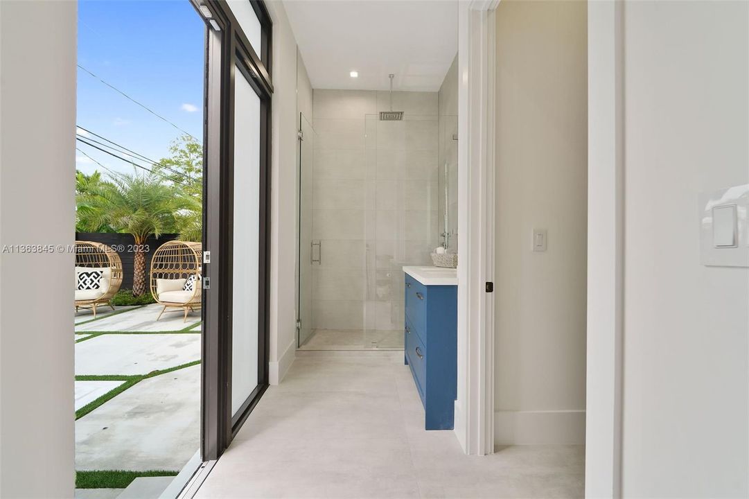 Bathroom off of pool