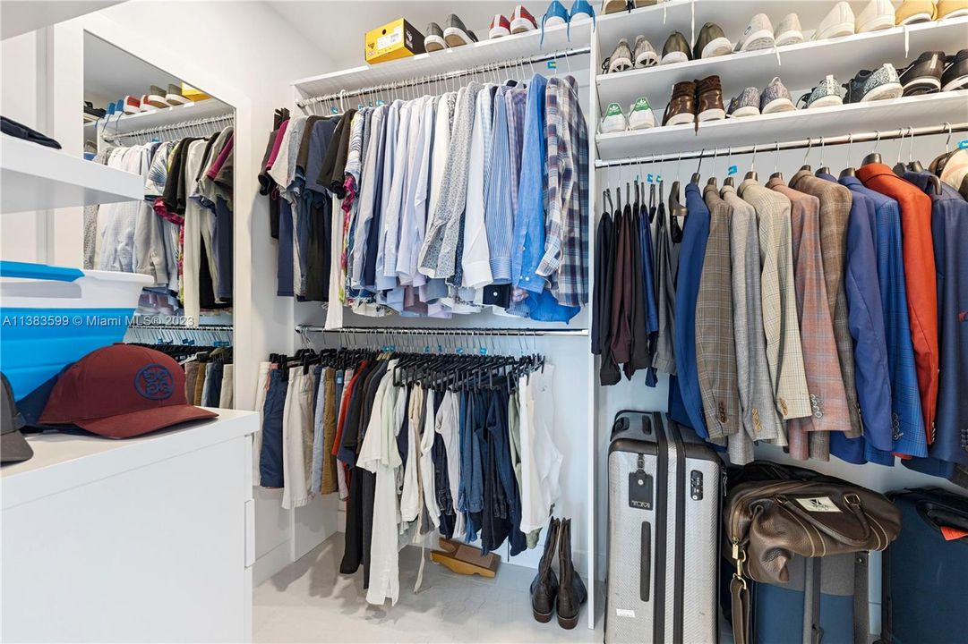 One of two walk-in closets in the main bedroom