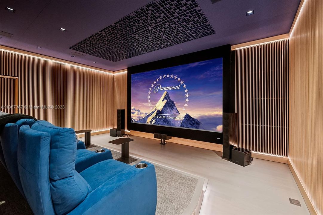 Media room built specifically to enhance the acoustics of sound and video.  All chairs are recliners and can be set by each individual using them.