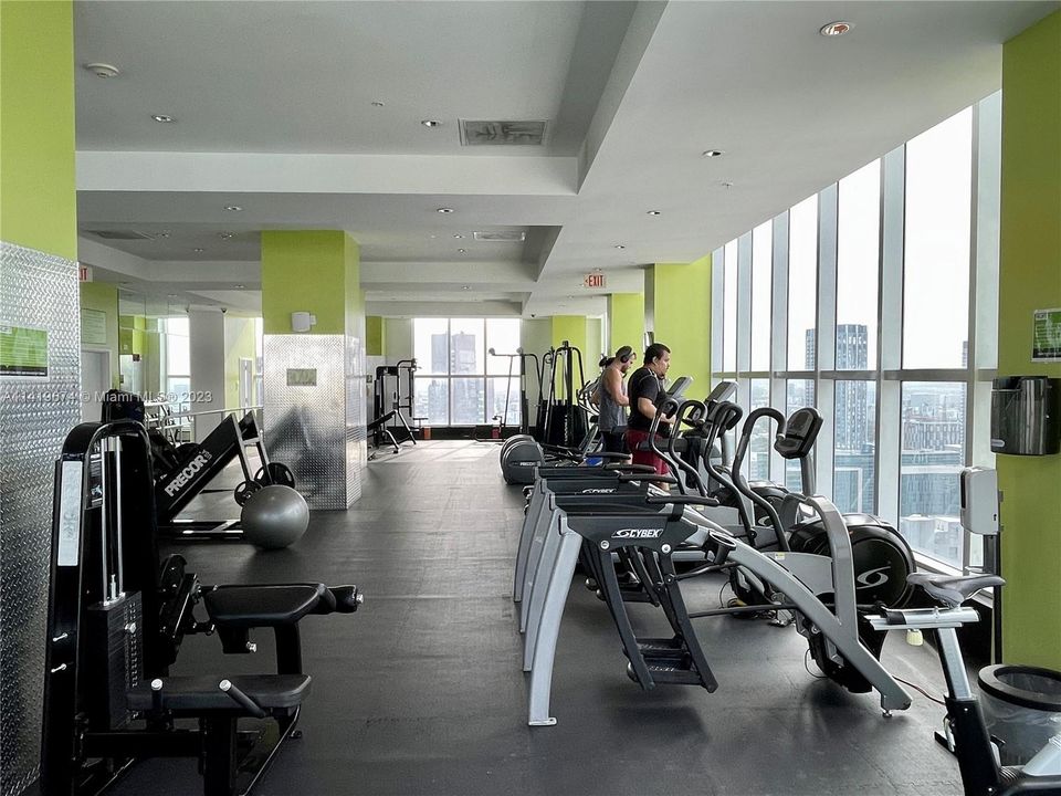 A portion of the rooftop gym. There are saunas in the restrooms.