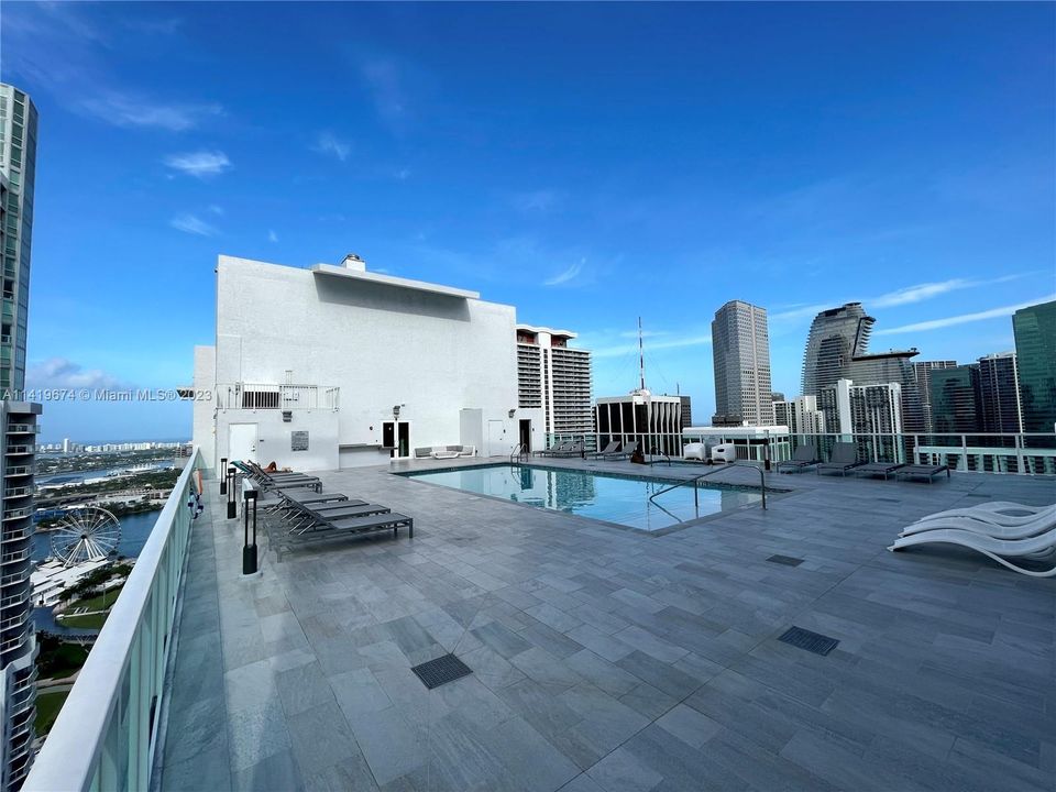 The rooftop pool view east.