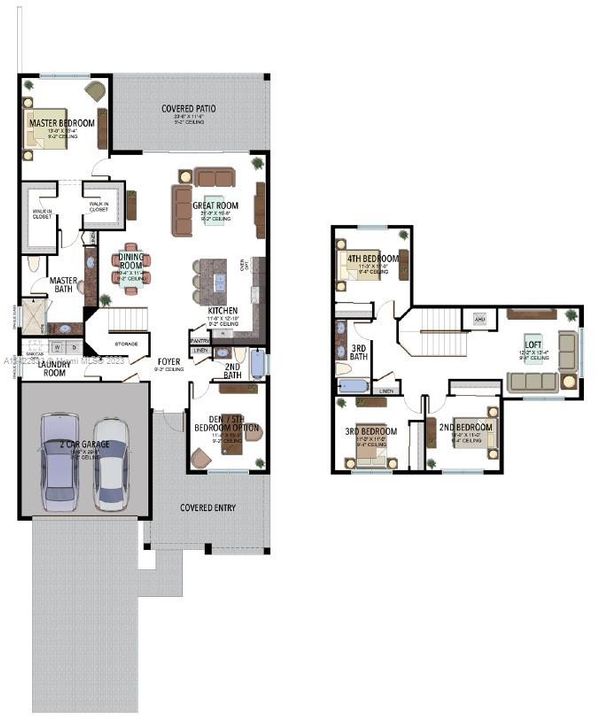 Ventura - 4BR, 3BA, Den, Loft, Standard Floorplan.  Spec home has modification in 2nd bathroom and optional sink in laundry room.