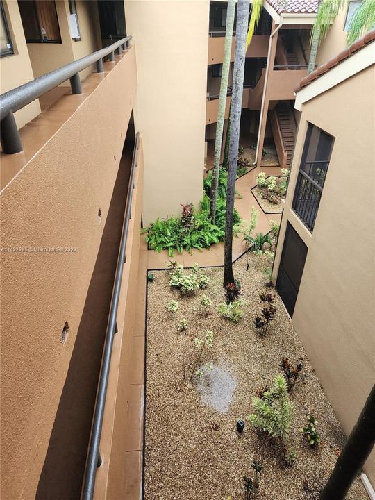 Garden view of bldg showing proximity to elevator