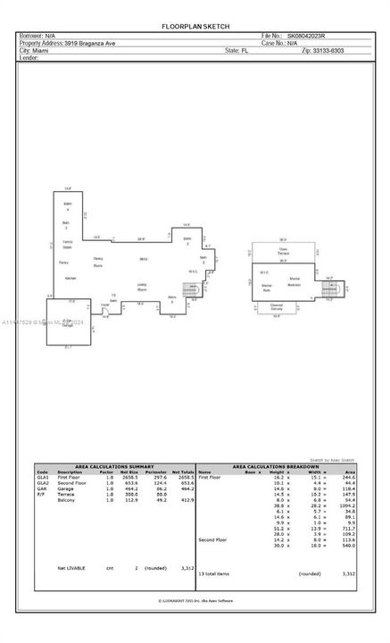 Appraisal sketch indicates 3312' under AC