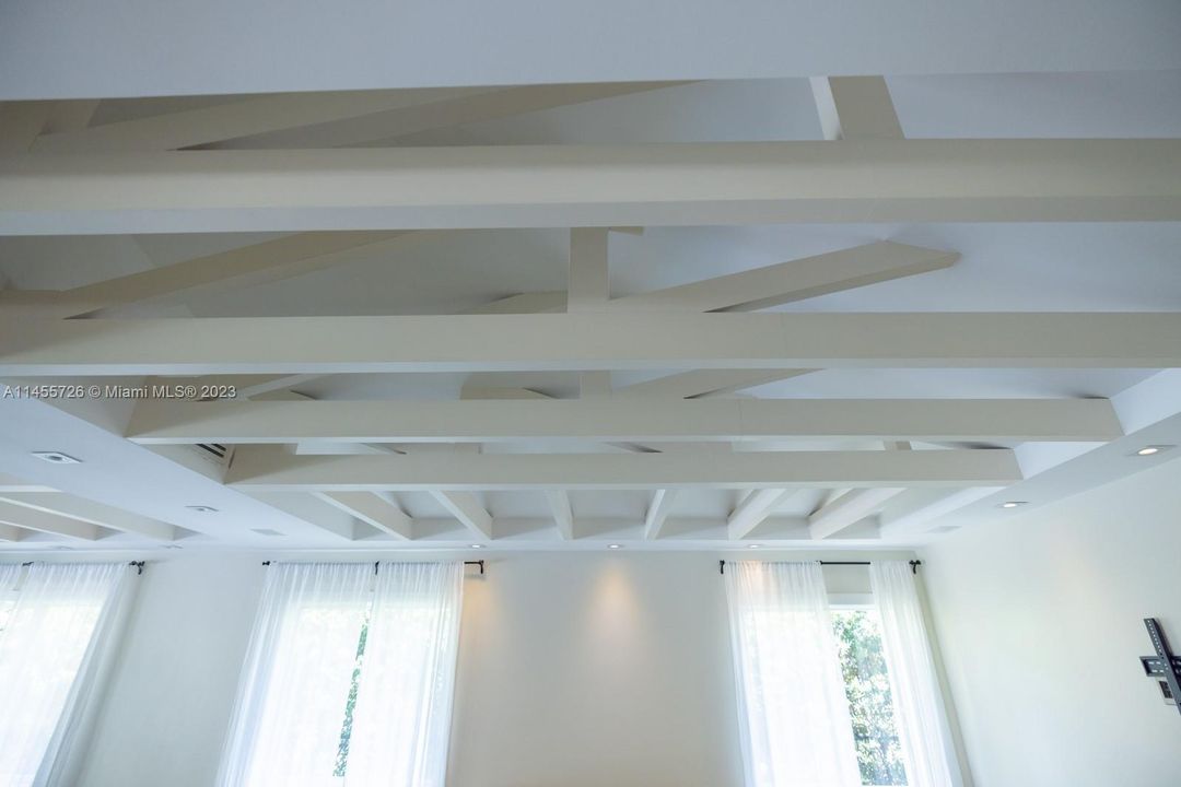 Beautiful high beamed cathedral ceilings in main portion of the home.