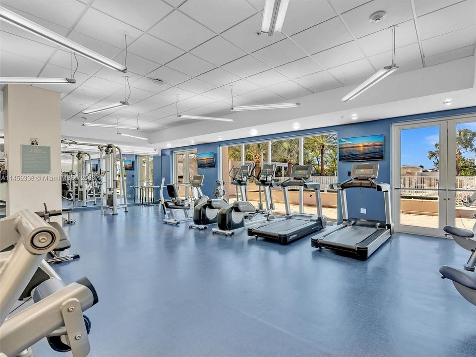 Fully equipped gym overlooking the pool