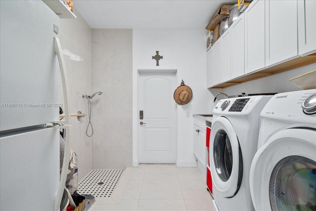 Laundry room with dog washing station