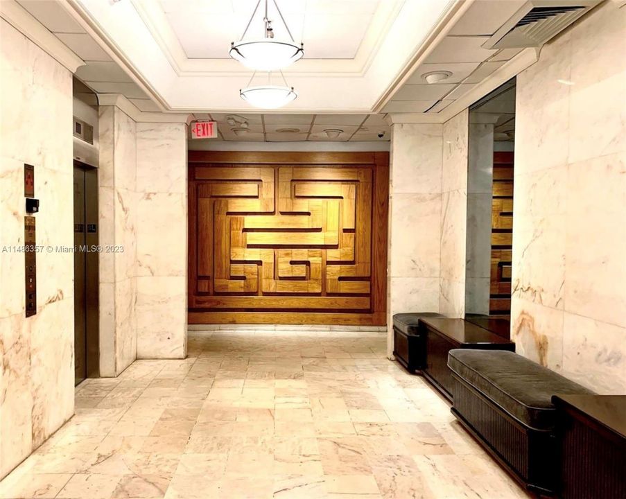 Hallway to elevators.