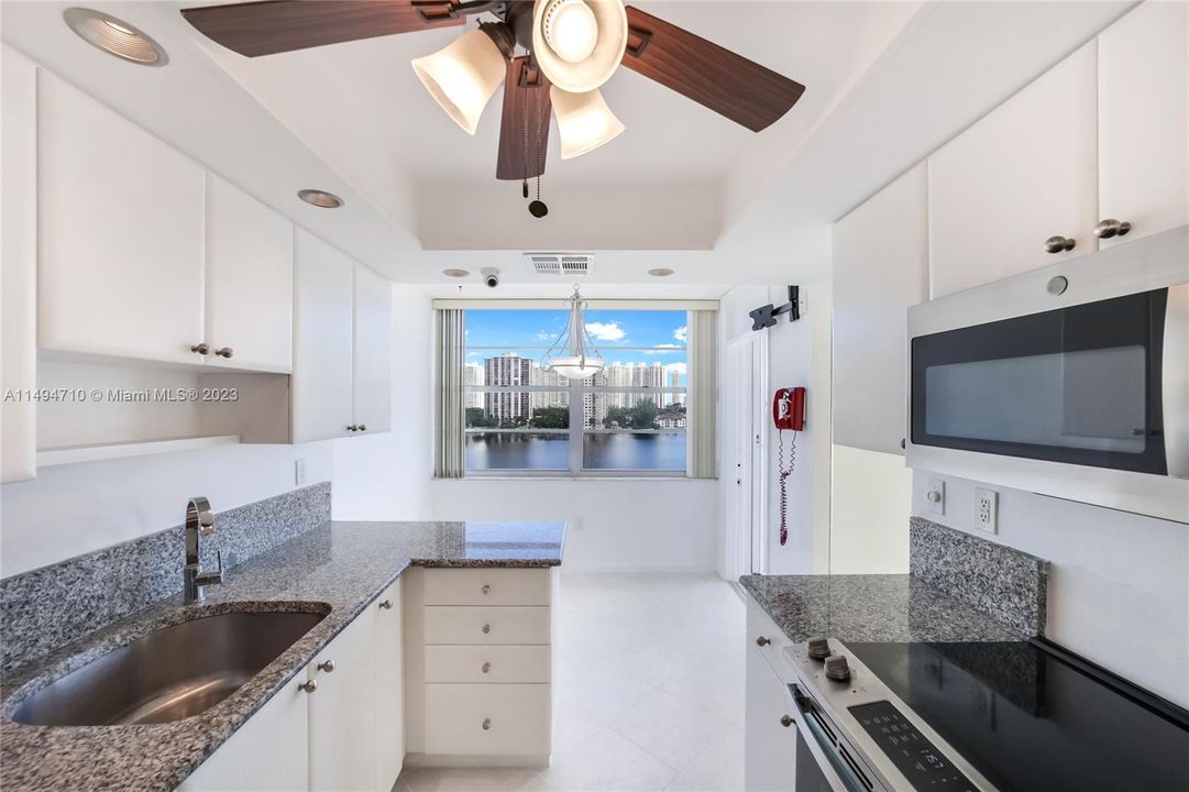 Kitchen and breakfast area with gorgeous water views