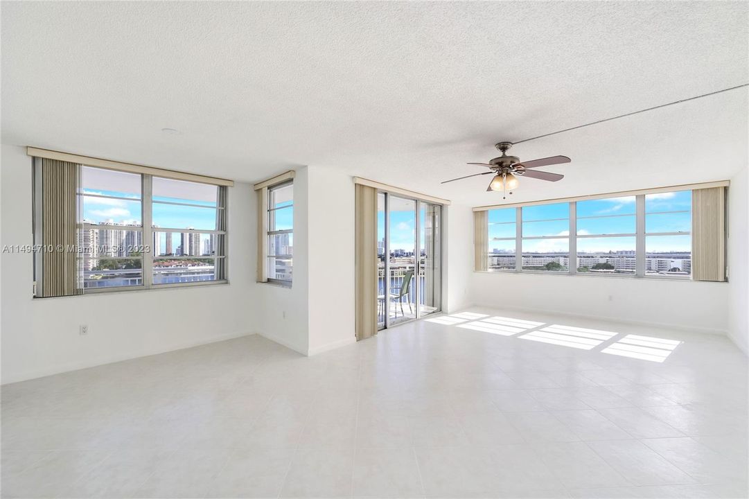 Living/dining room area with beautiful water views