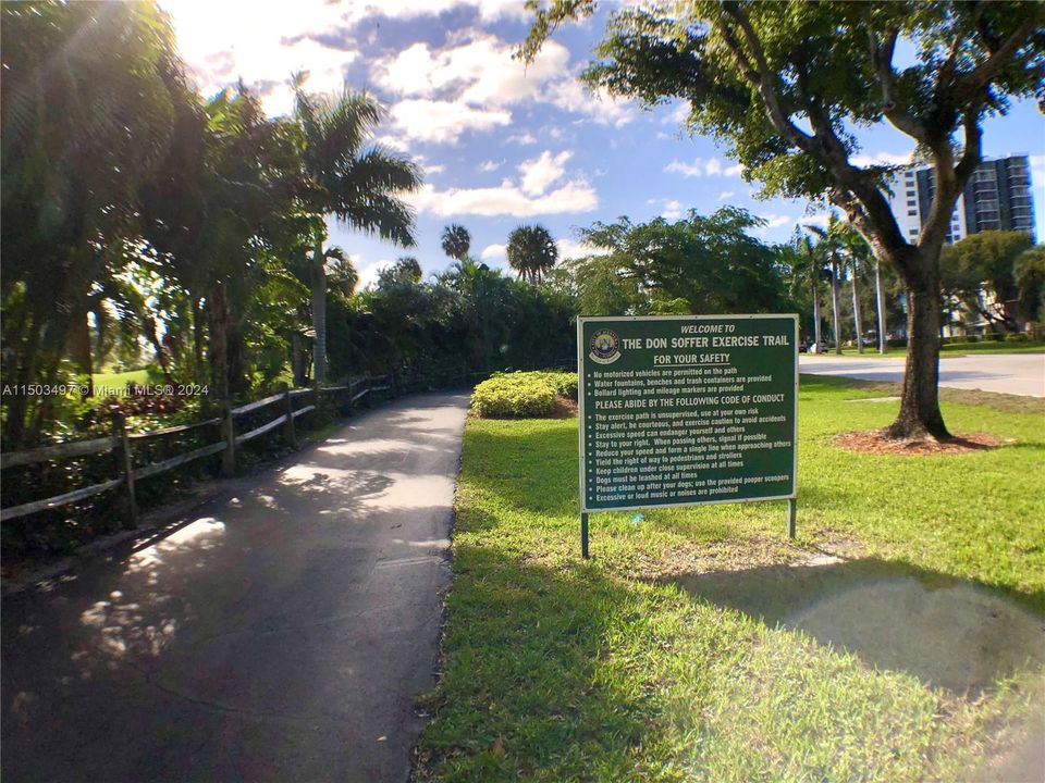 Exercise Trail, ideal for walking, jogging or other exercise activities right by Biscaya Condo.20400 W Country Club Dr., #316, Aventura, Florida.