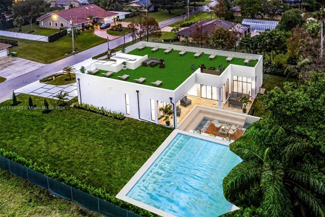 Virtually Staged Rendering of Pool & Rooftop