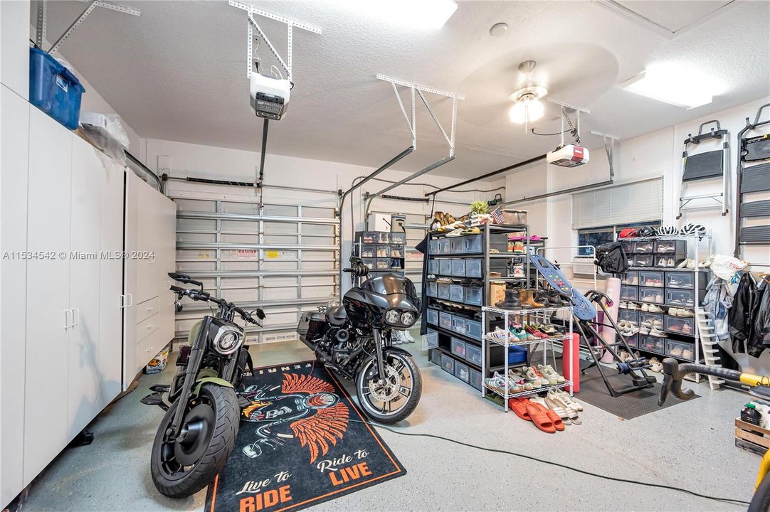 XL two car garage with builtin storage.