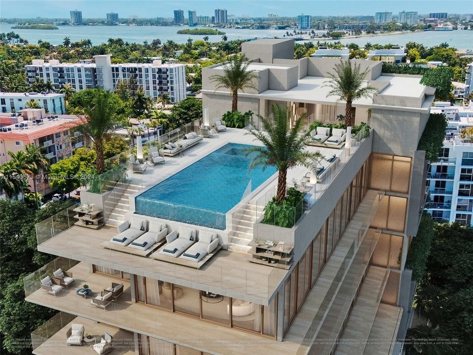 Gorgeous infinity edge, rooftop pool with unobstructed views toward the Bay, the Bal Harbour skyline, and the Atlantic Ocean... Paradise!