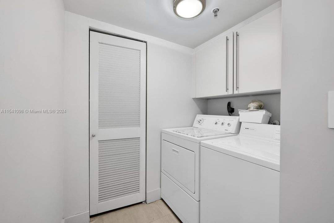 Located in the apt. A laundry area and A.C. closet. Off of the kitchen.