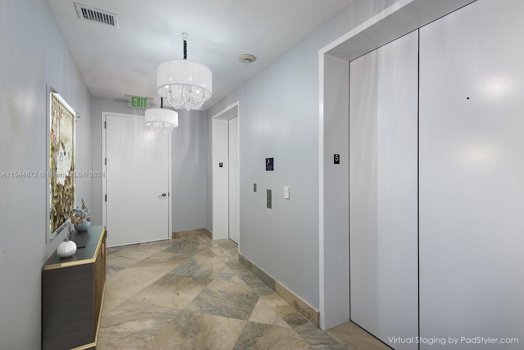 Private elevator foyer Virtually staged