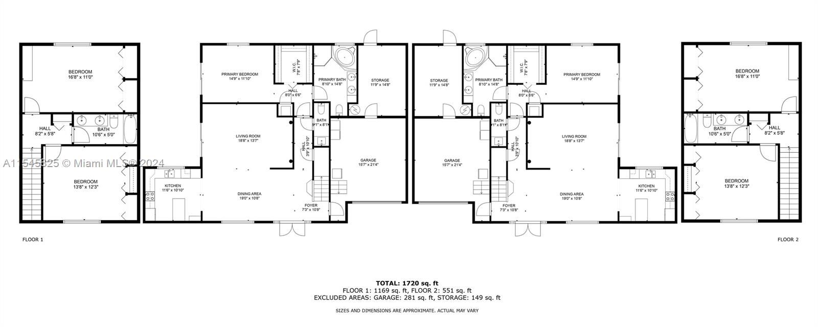 Floor Plan for #1 and #2. Total is for each unit.