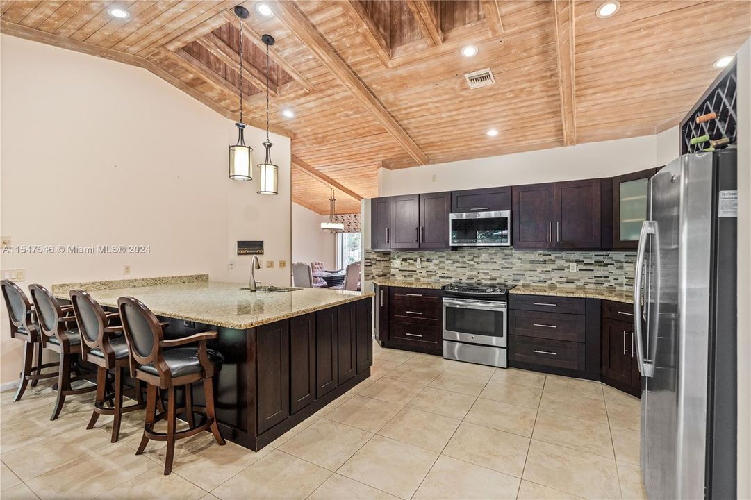 Exquisite Kitchen features stainless steel appliances & beautiful backsplash