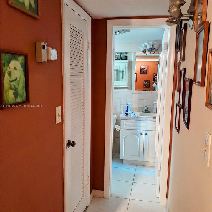 Hallway from front door to bathroom