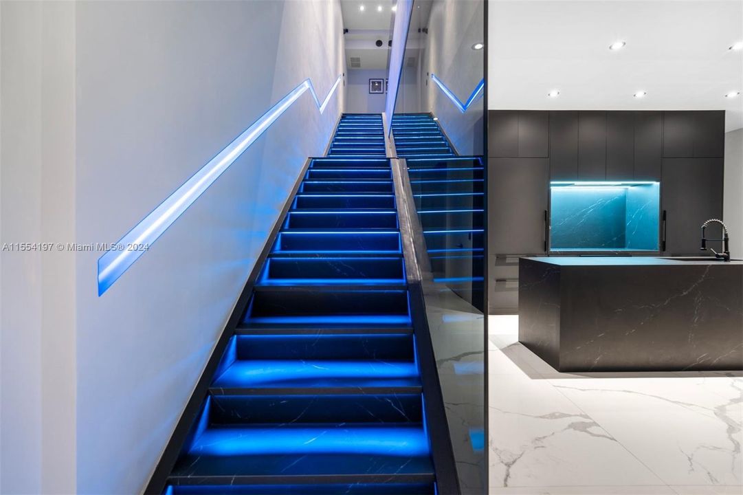 Custom Manufactured Staircase with Automatic Lighting Feature