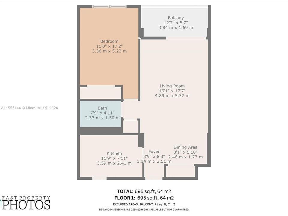 Active With Contract: $265,000 (1 beds, 1 baths, 695 Square Feet)