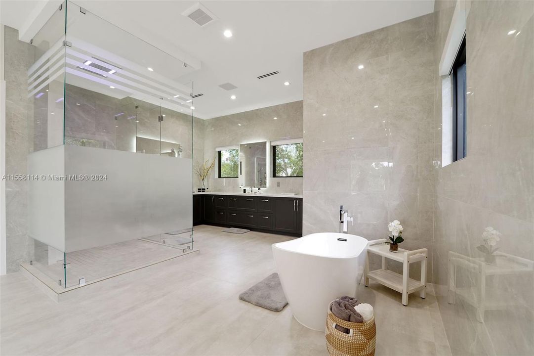 Primary Bathroom with stand alone tub, huge shower, double sinks