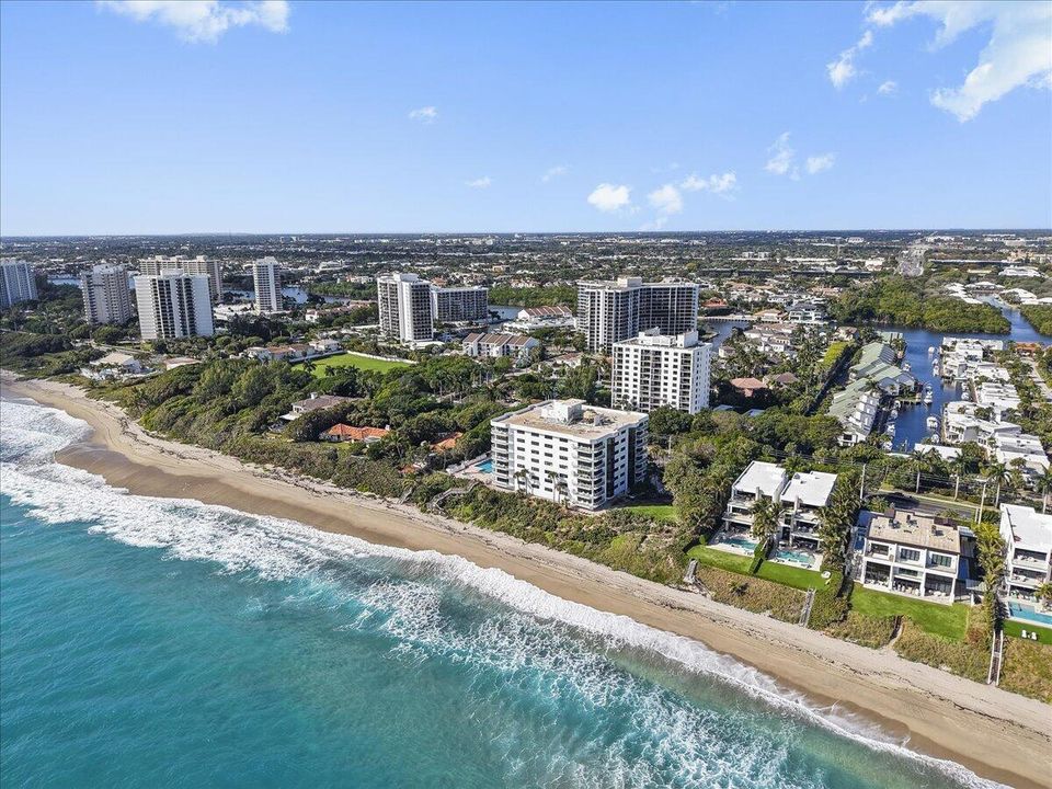 Aerial view of beachfront setting
