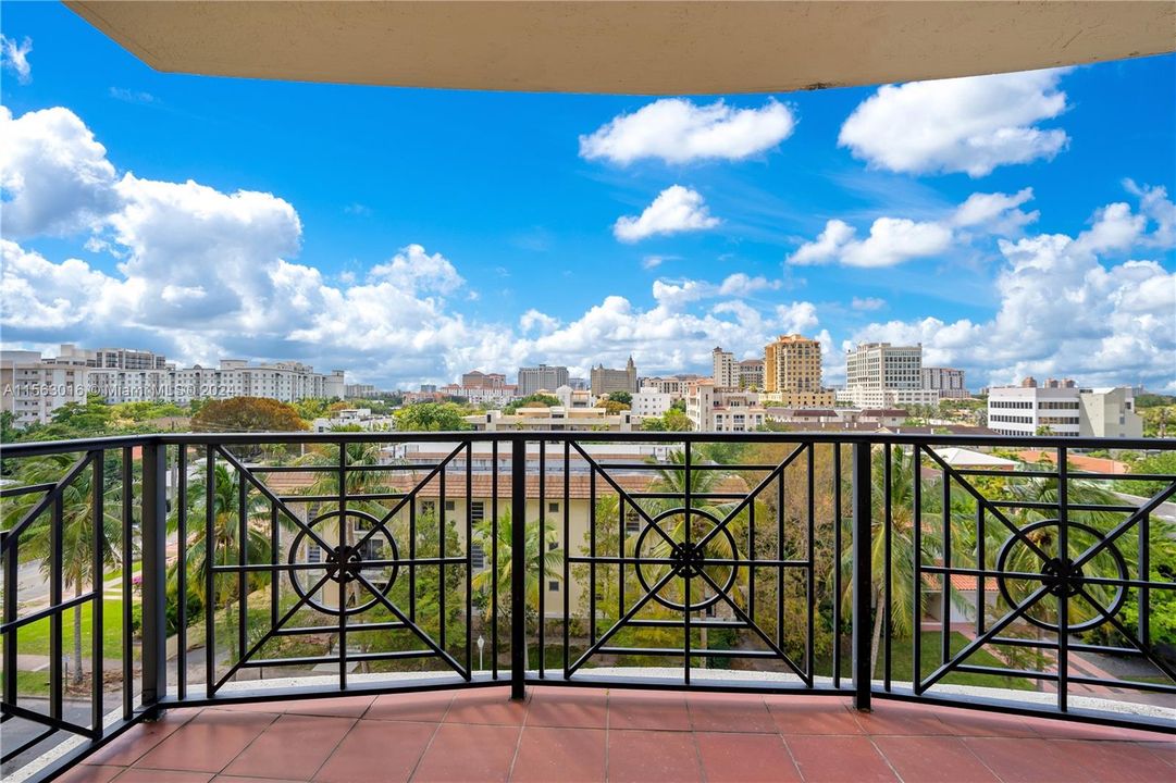 Balcony south view to downtown Coral Gables skyline.